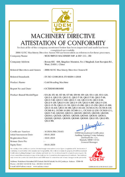 China Wuxi Tripod Machinery Imp. & Exp. Co., Ltd. zertifizierungen